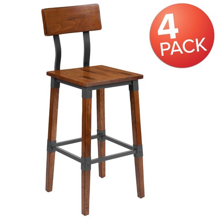 Flash Furniture Rustic Antique Walnut Industrial Wood Dining Barstool, PK4 4-XU-DG-W0236B-GG